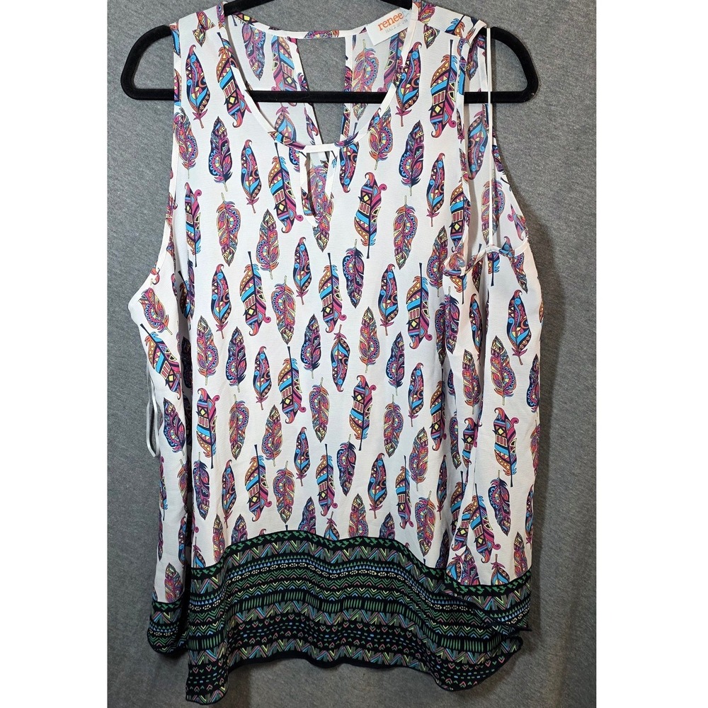 Renee C Feather USA Blouse Plus Size 3X Boho Sleeveless Tank Top Cami Layer